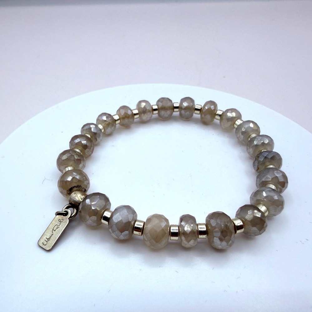 Vintage 90s Urban Rocks Silver Tone Faceted Beaded Stretch Bracelet Boho Jewelry